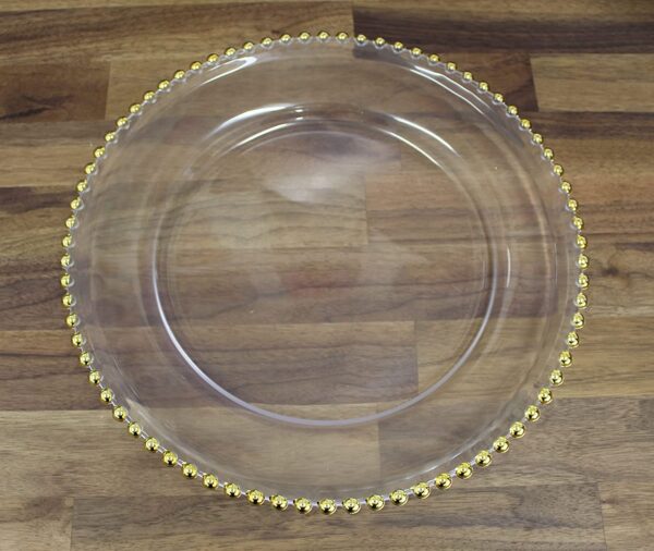 clear glass gold beaded charger plate